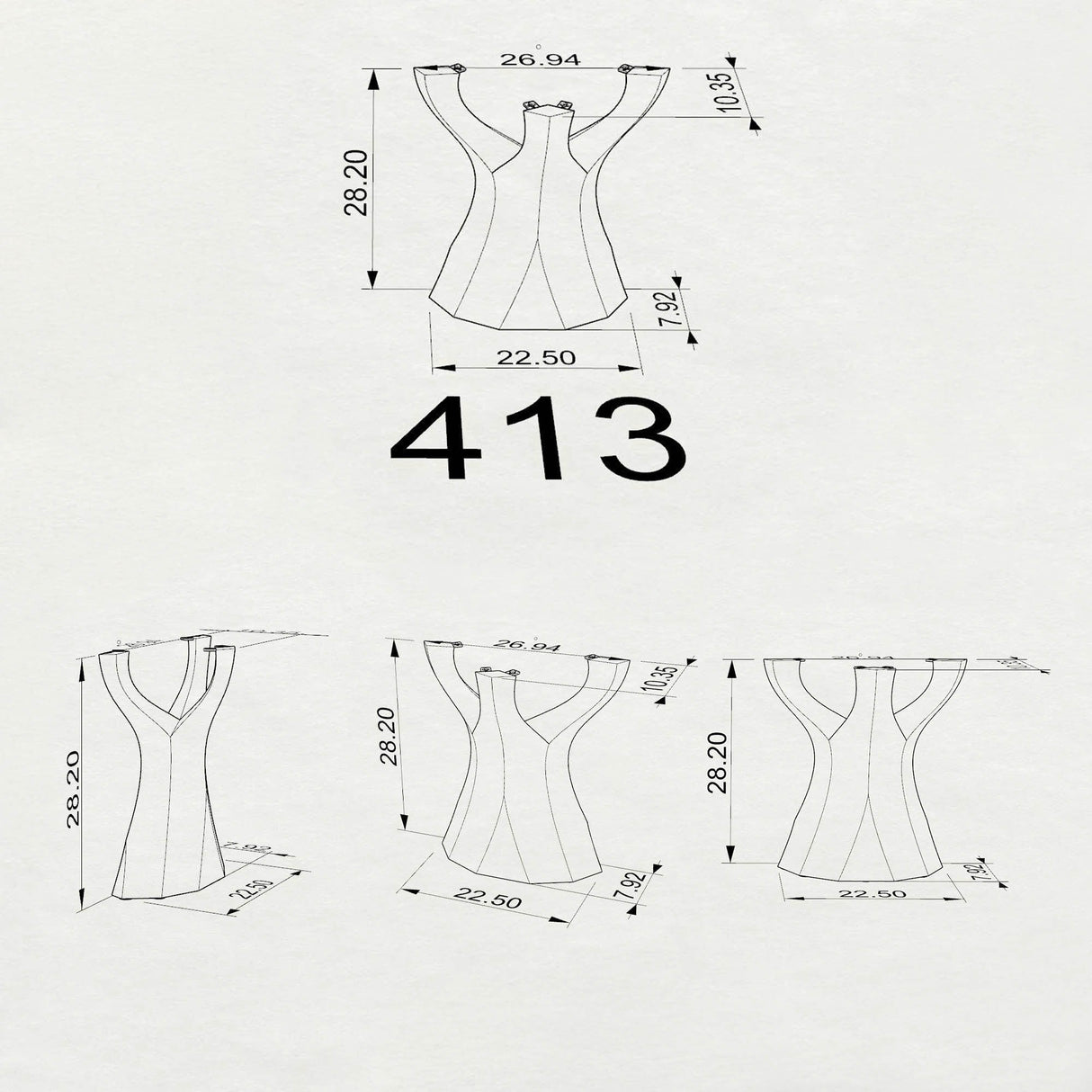 Technical drawing of a dress with measurements on a white background