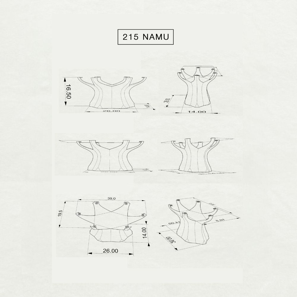 technical drawing of table base with measurements