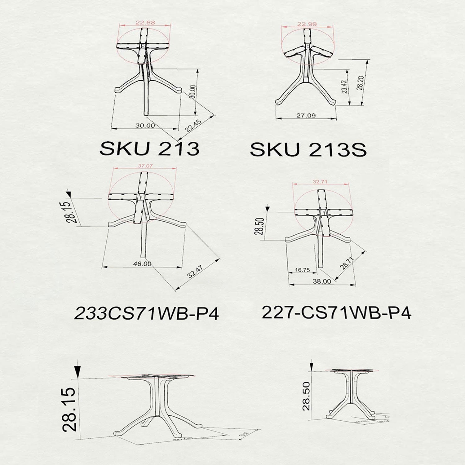 Table Base 213S Wishbone 28H for Round Dining Tabletop table base metal table base dining table base table base only