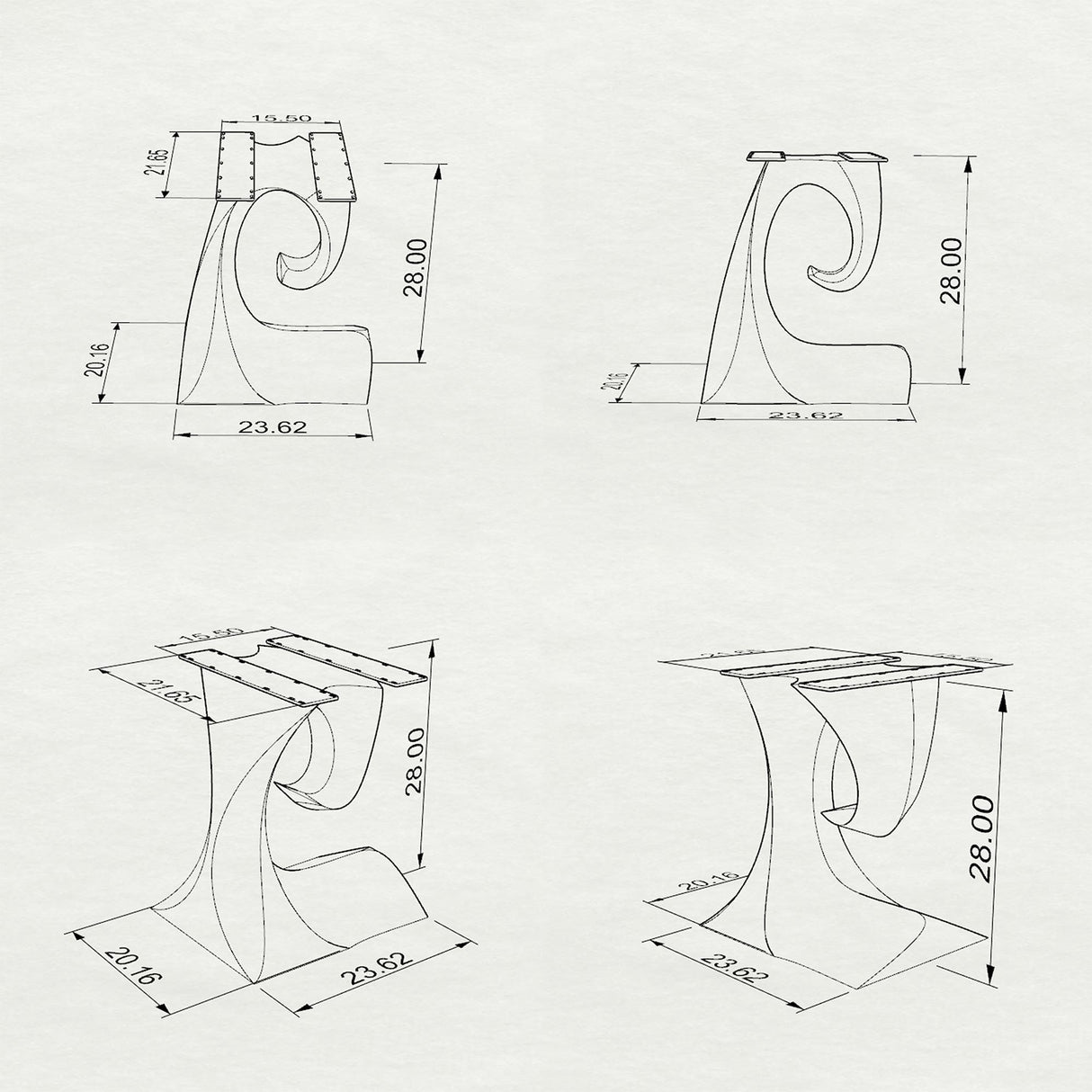 Black Metal Table Base 326 Crest 28" H – Minimalist modern pedestal base featuring an organic silhouette handcrafted from heavy-duty powder-coated steel in matte black. This sculptural metal dining base features a unique hollow design for gravel-filling to maximize stability and an ultra-sturdy foundation (1,000 lbs capacity; 23.6"L x 20.2"W). A premium DIY steel table base engineered with a precision-drilled mounting plate to securely support a heavy live-edge tabletop, marble slab, or wood dining top.