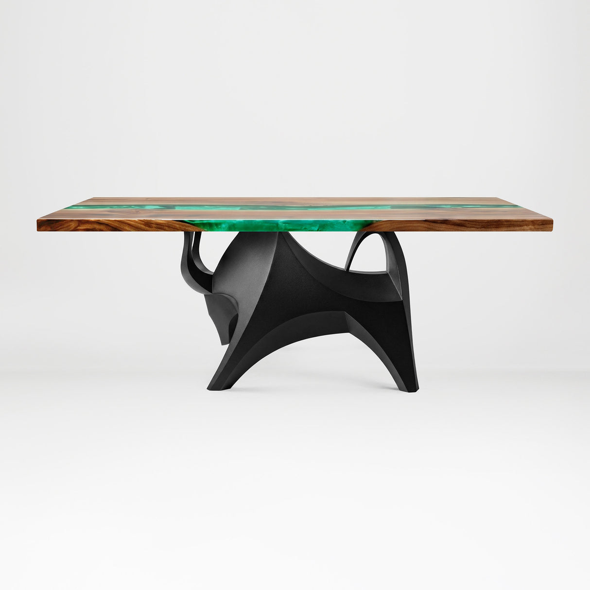 Metal Table Base 803 Bullos 28.5" H – bold bull-inspired pedestal base handcrafted from heavy-duty powder-coated steel in matte black. This sculptural metal base features powerful muscular curves and a wide sturdy foundation (1,000 lbs capacity), perfect for large custom dining tables, designer cafes, or boutique displays. A premium DIY furniture base and heavy-duty steel table base designed for marble, glass, or wood tops in industrial, minimalist, and Scandinavian interiors.