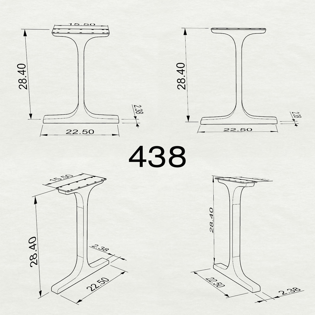 Black Metal Table Base 402 | 438 Wineglass 28.3" H – Mid-Century modern table base set (2 pieces) featuring a refined twisted-ribbon silhouette, handcrafted from heavy-duty powder-coated steel in matte black. These sculptural metal dining bases provide an ultra-sturdy foundation (1,000 lbs capacity) available in 27.5"L (Wineglass 402) or 22.5"L (Wineglass 438) configurations. A premium DIY steel table base engineered with precision-drilled mounting plates to securely support a heavy live-edge tabletop, marb