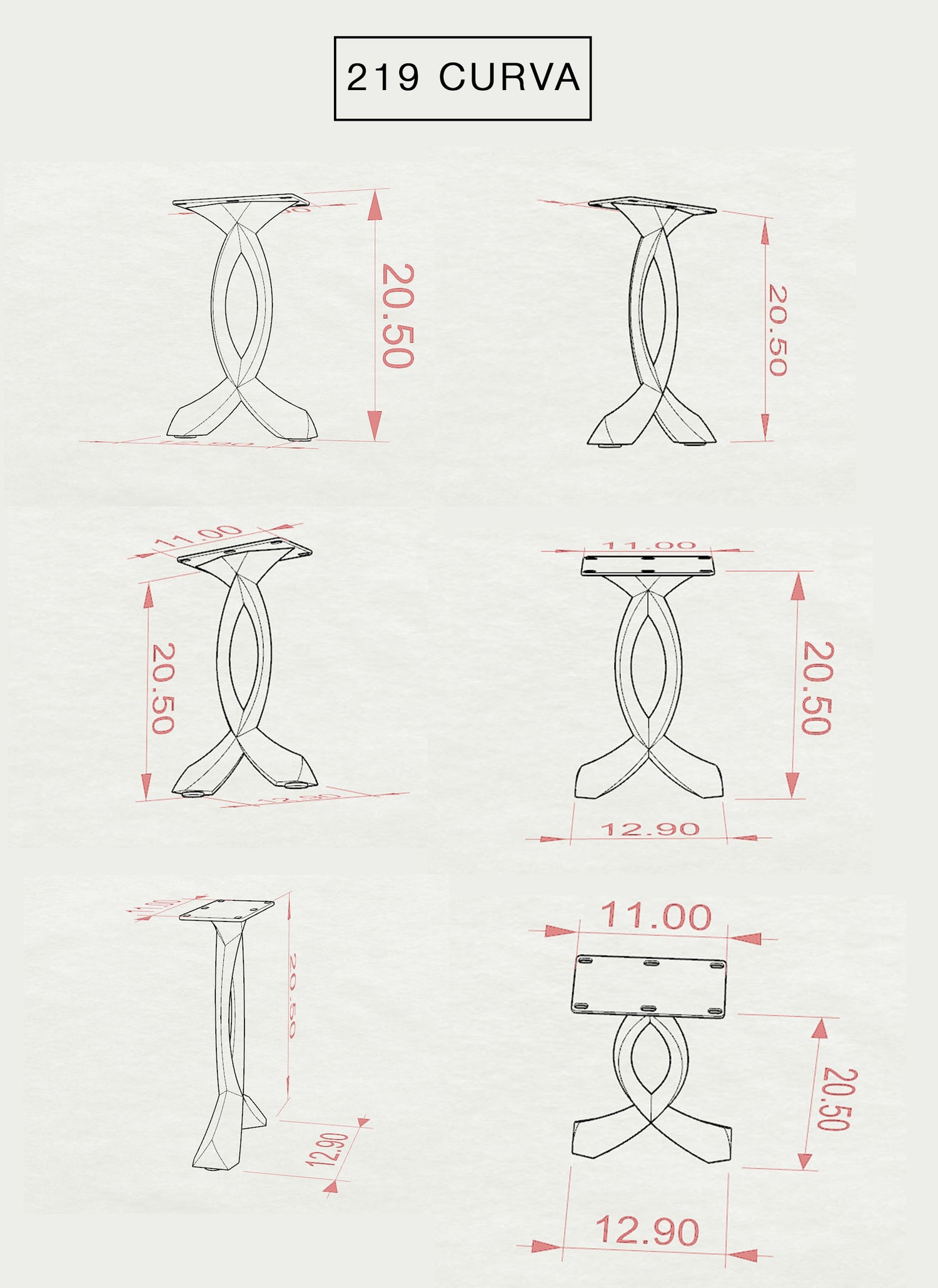 End Table Legs 219 Curva 20H Mid-Century Modern Style for Woodworking