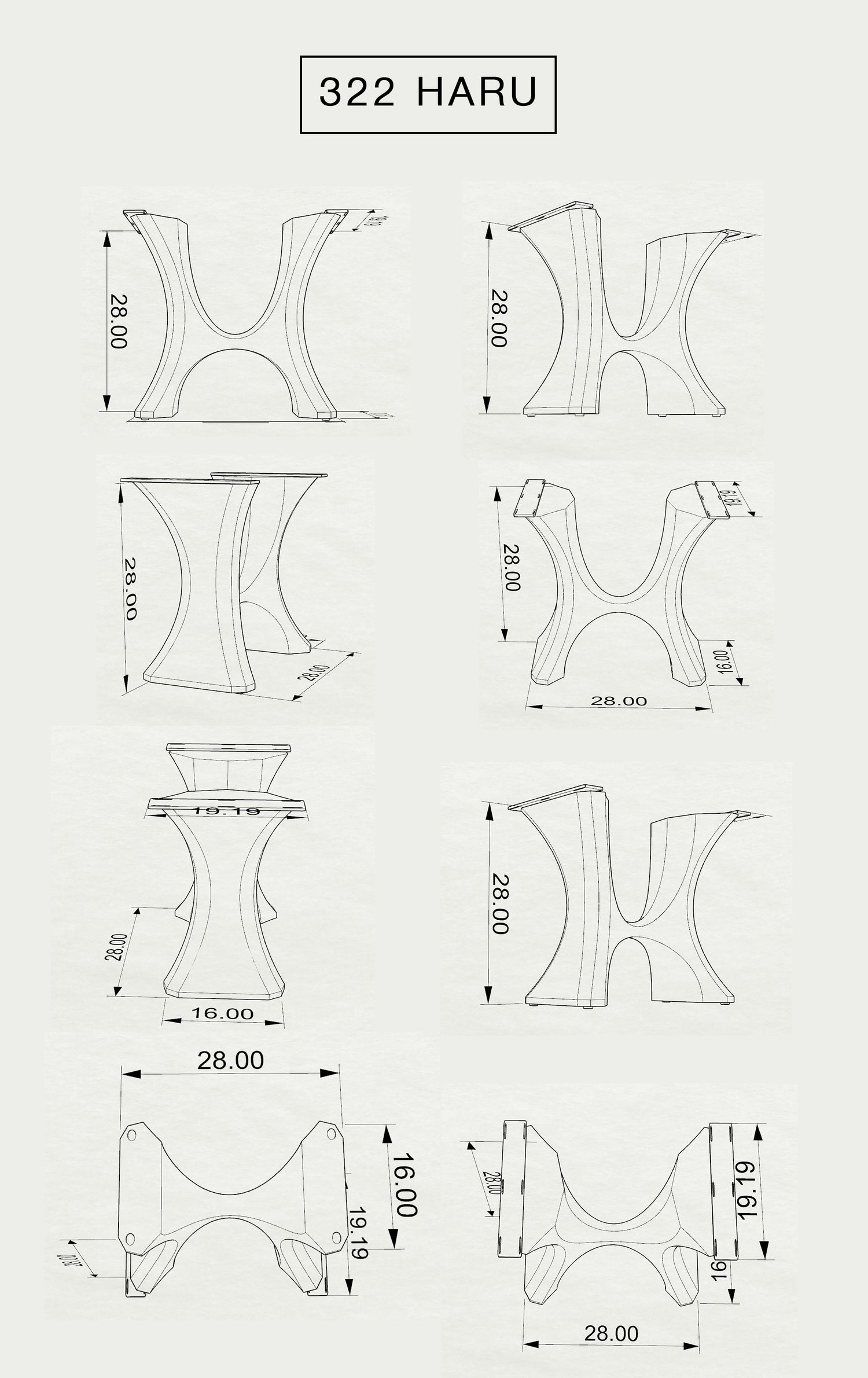Table Base 322 Haru 28H Metal Furniture Legs; farmhouse table base; farm table base styles;