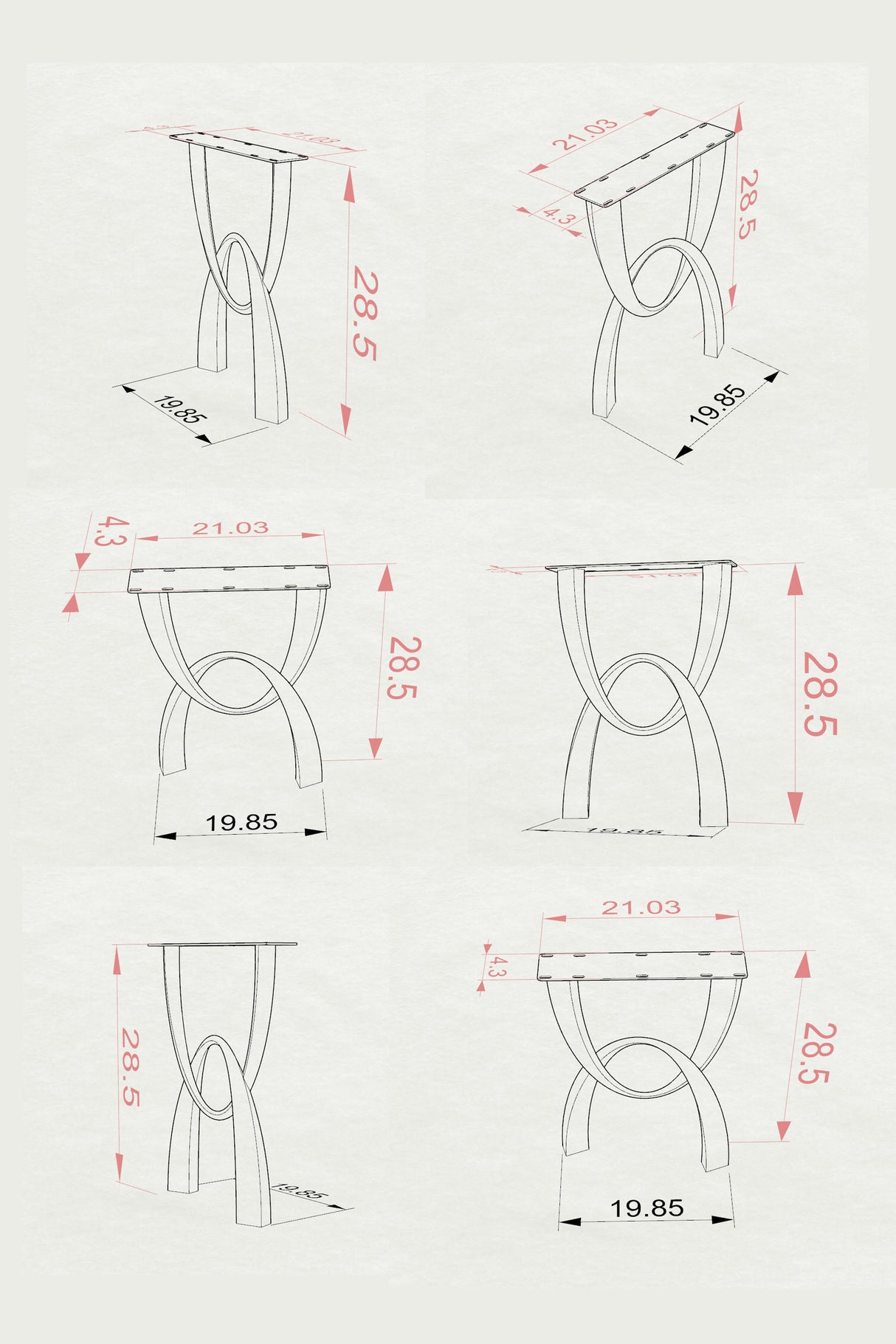Metal Table Legs - 444 Uta - 20W, 28H inch - Set of 2 pcs metal table legs legs flowyline design outdoor furniture kitchen table handmade furniture modern desk office desk industrial & rustic style heavy duty