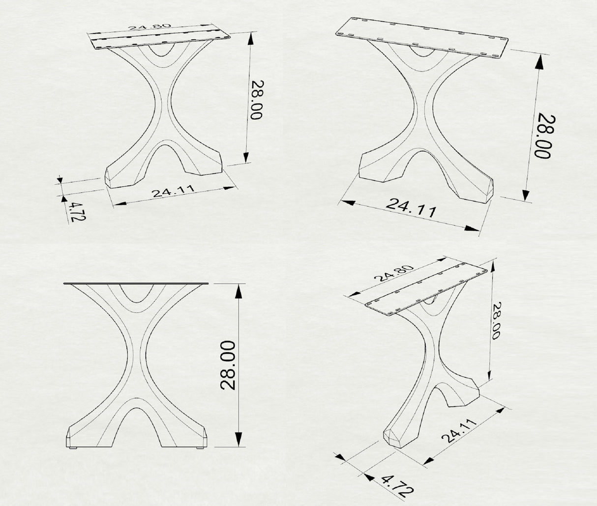 Metal Table Legs - 417 Xavier - 24W, 28H inch - Set of 2 pcs metal legs desk legs; flowyline; home decor; computer table legs; outdoor furniture 2