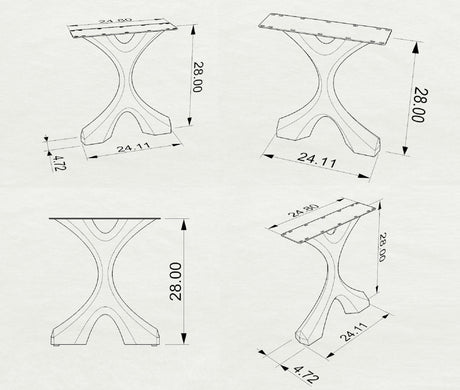 Metal Table Legs - 417 Xavier - 24W, 28H inch - Set of 2 pcs metal legs desk legs; flowyline; home decor; computer table legs; outdoor furniture 2