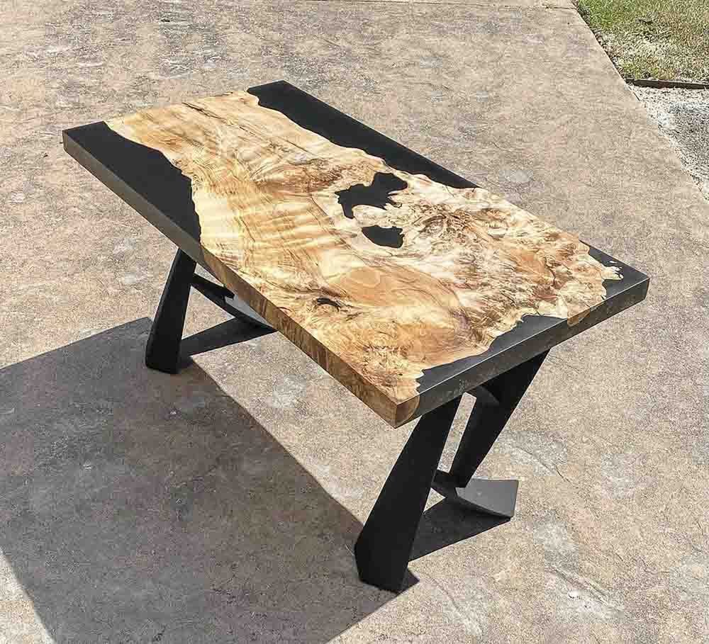live edge wood bench with X frame legs – rustic handmade bench with heavy duty metal base