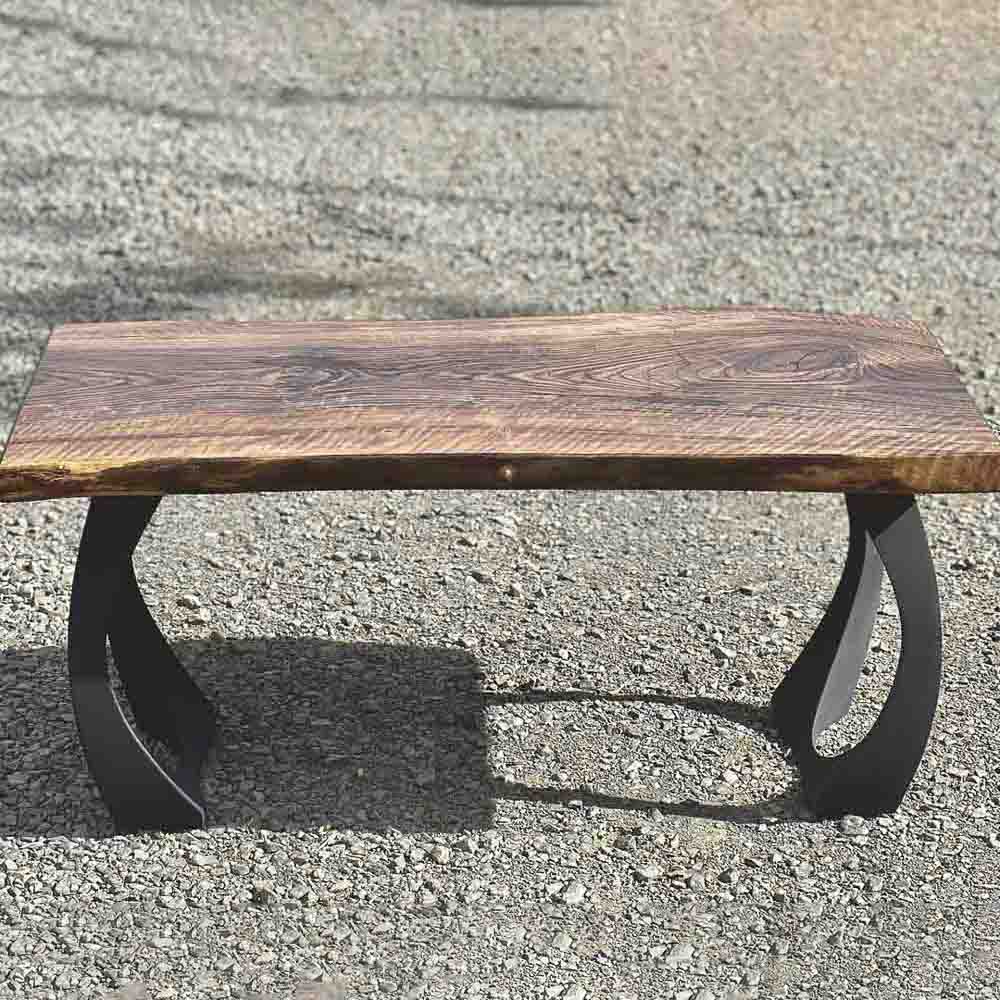 industrial style bench with metal legs – strong steel frame for live edge wood top