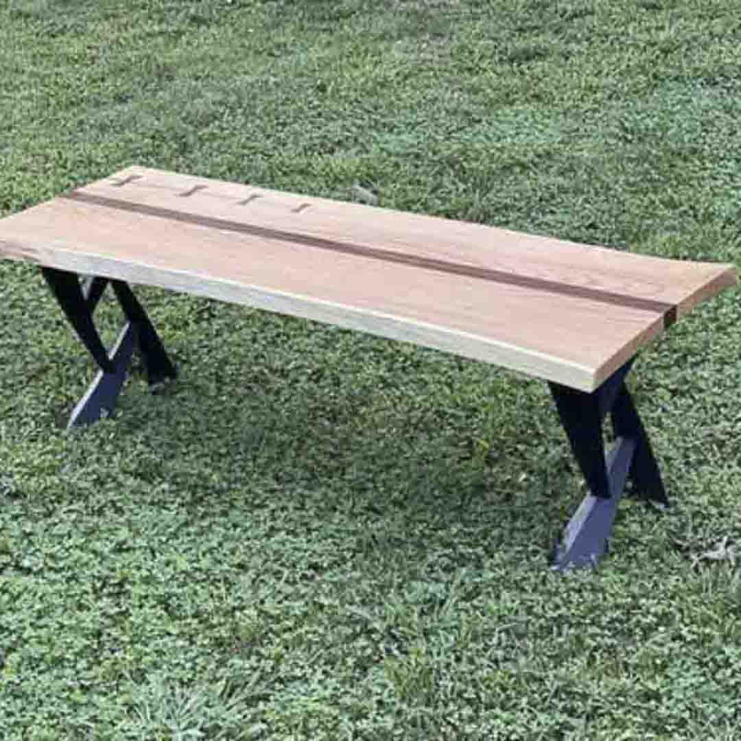 patio wooden bench with X frame steel legs – outdoor bench legs heavy duty for garden seating