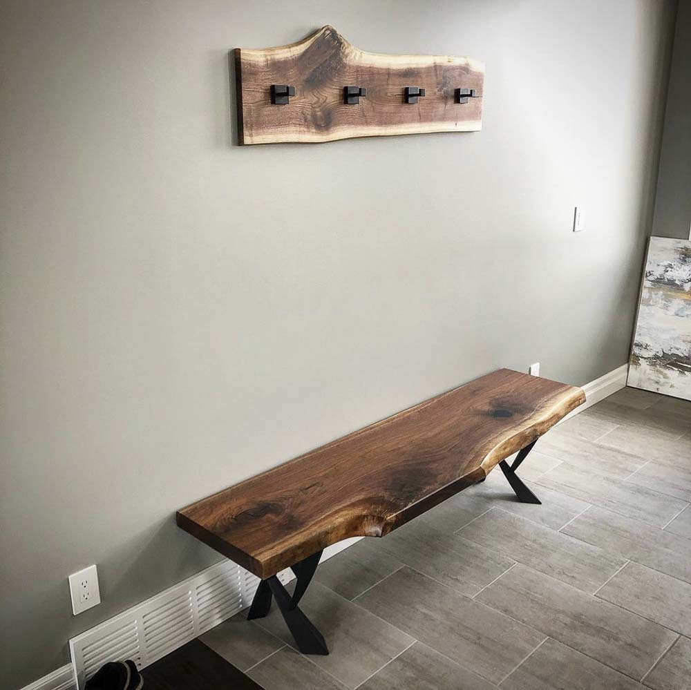 indoor bench with X metal legs – epoxy top with steel frame for modern home furniture