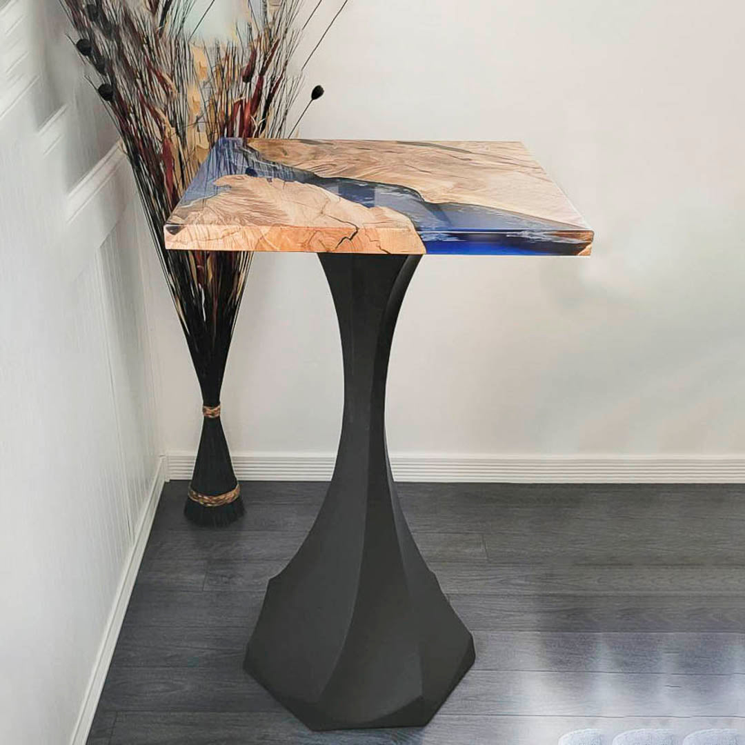 609 | 624 | 625 Lithe 36" H counter table with resin art top and sturdy counter table legs metal in matte black.