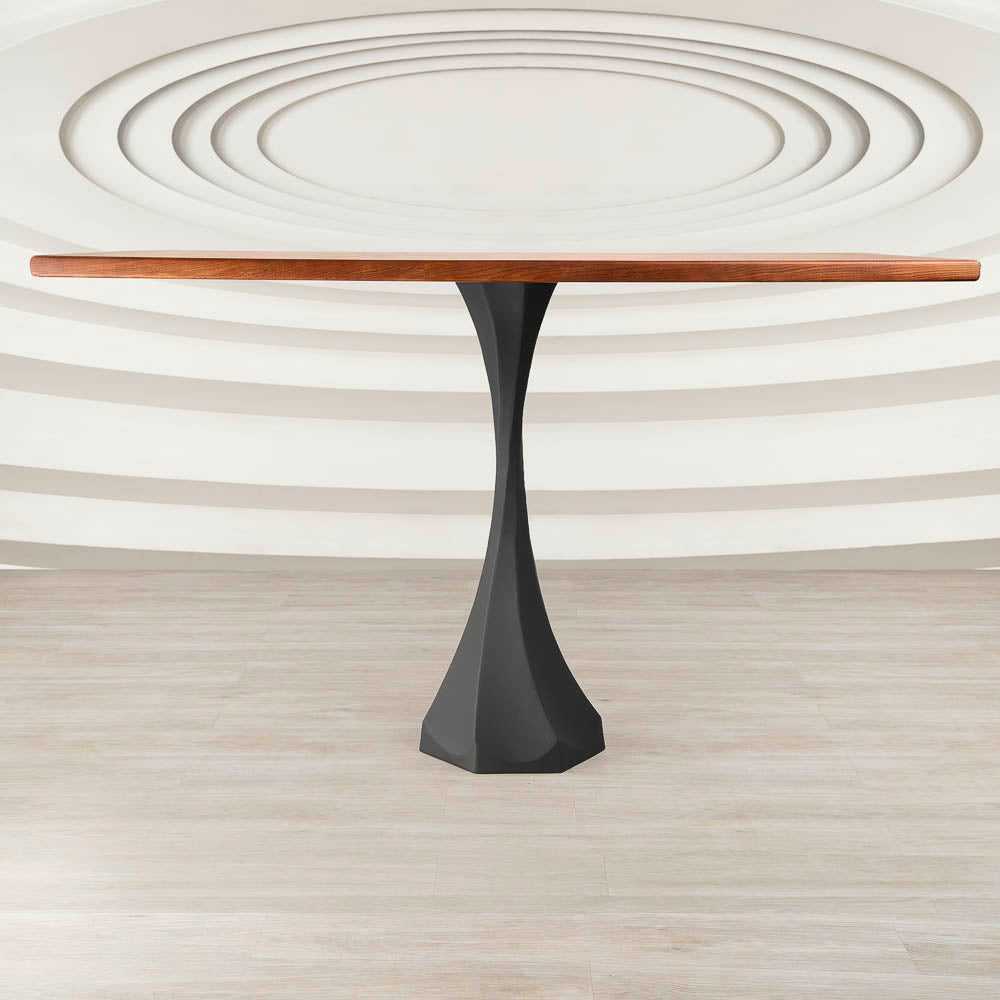 Metal Counter Table Base - 609 | 624 | 625 Front view of natural edge wood tabletop with sleek Lithe 36" H metal leg for counter table.