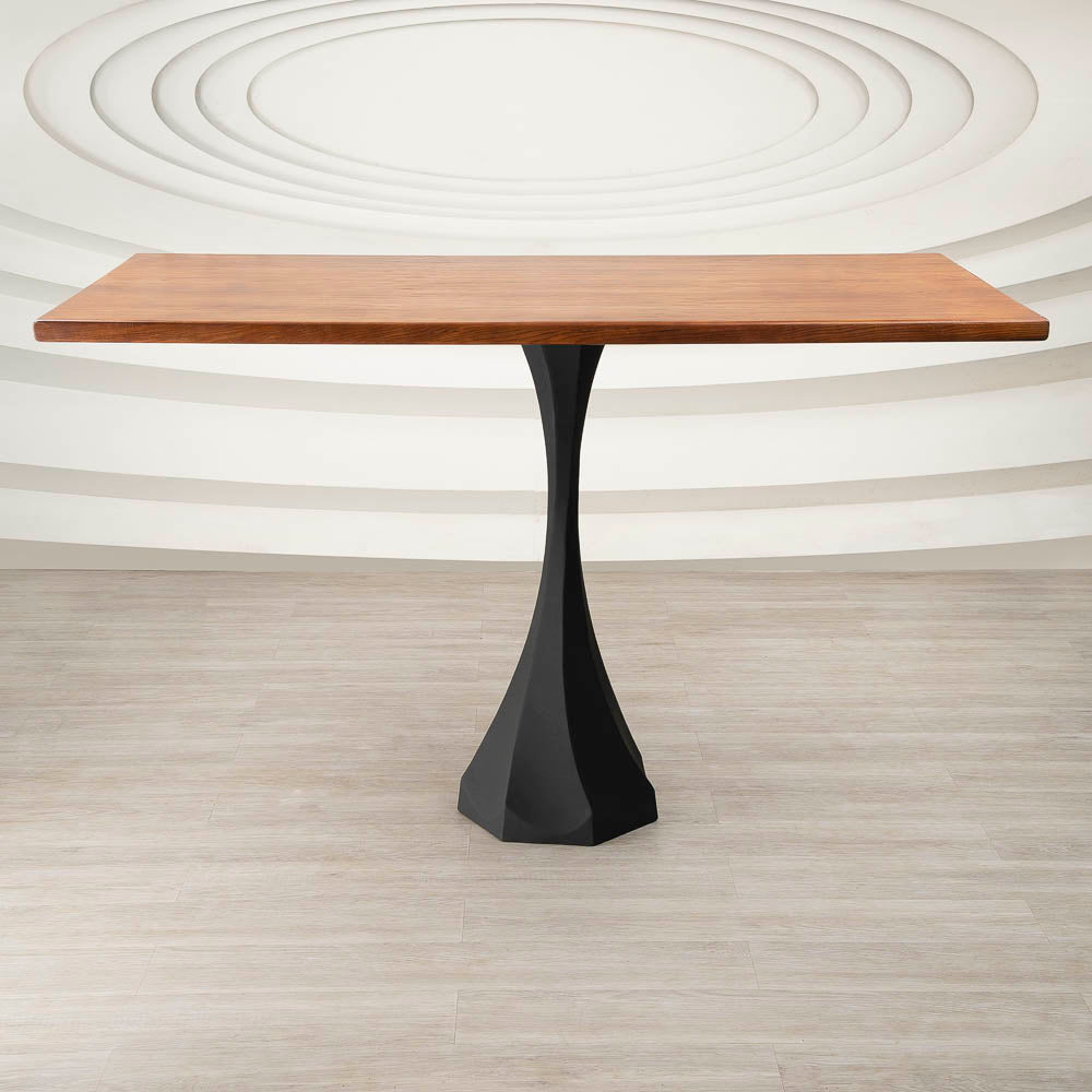 Metal Counter Table Base 609 | 624 | 625 - Rectangle counter-height wood top paired with single pedestal Lithe 36" H counter metal table legs.