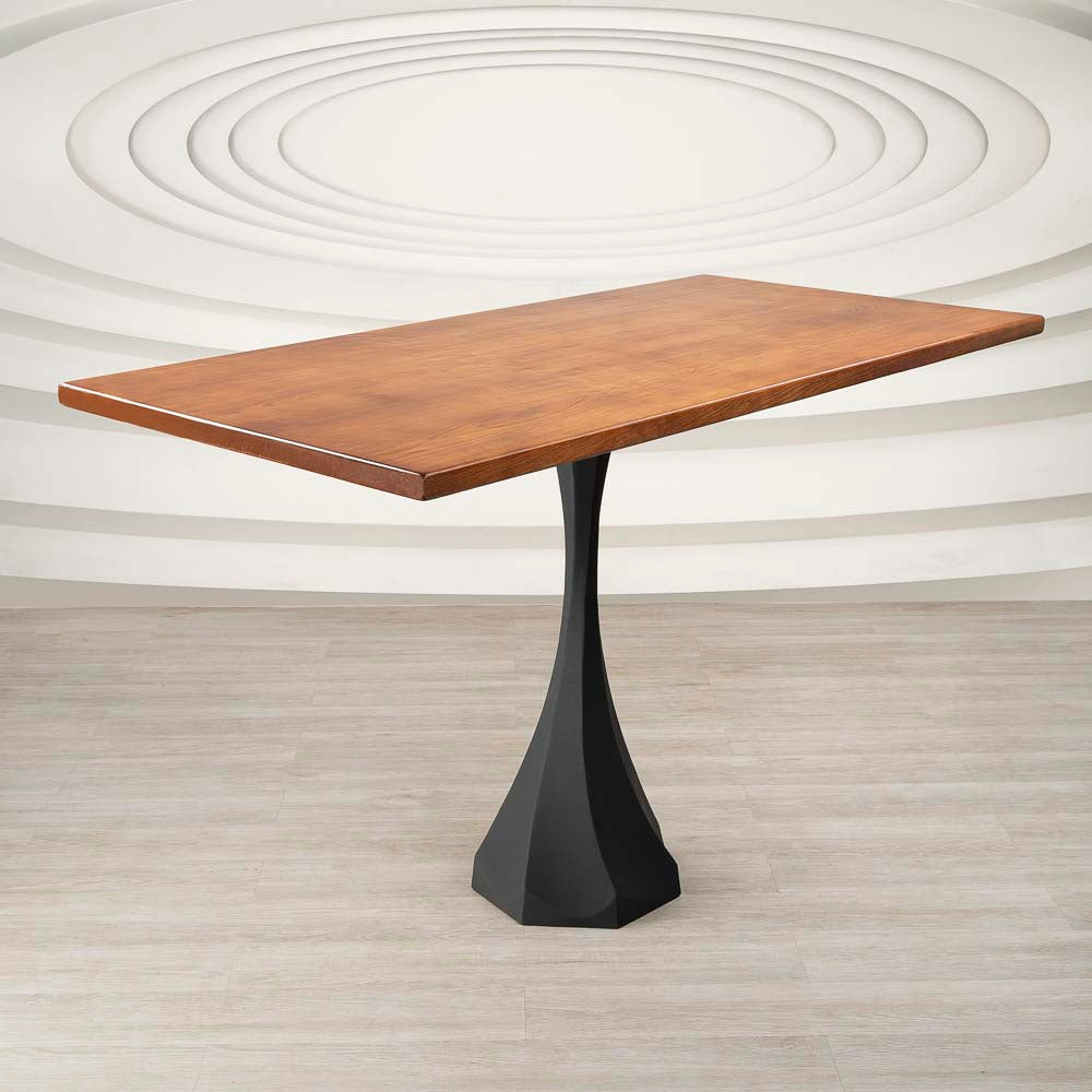 Metal Counter Table Base 609 | 624 | 625 - Front view of natural edge wood tabletop with sleek Lithe 36" H metal leg for counter table.