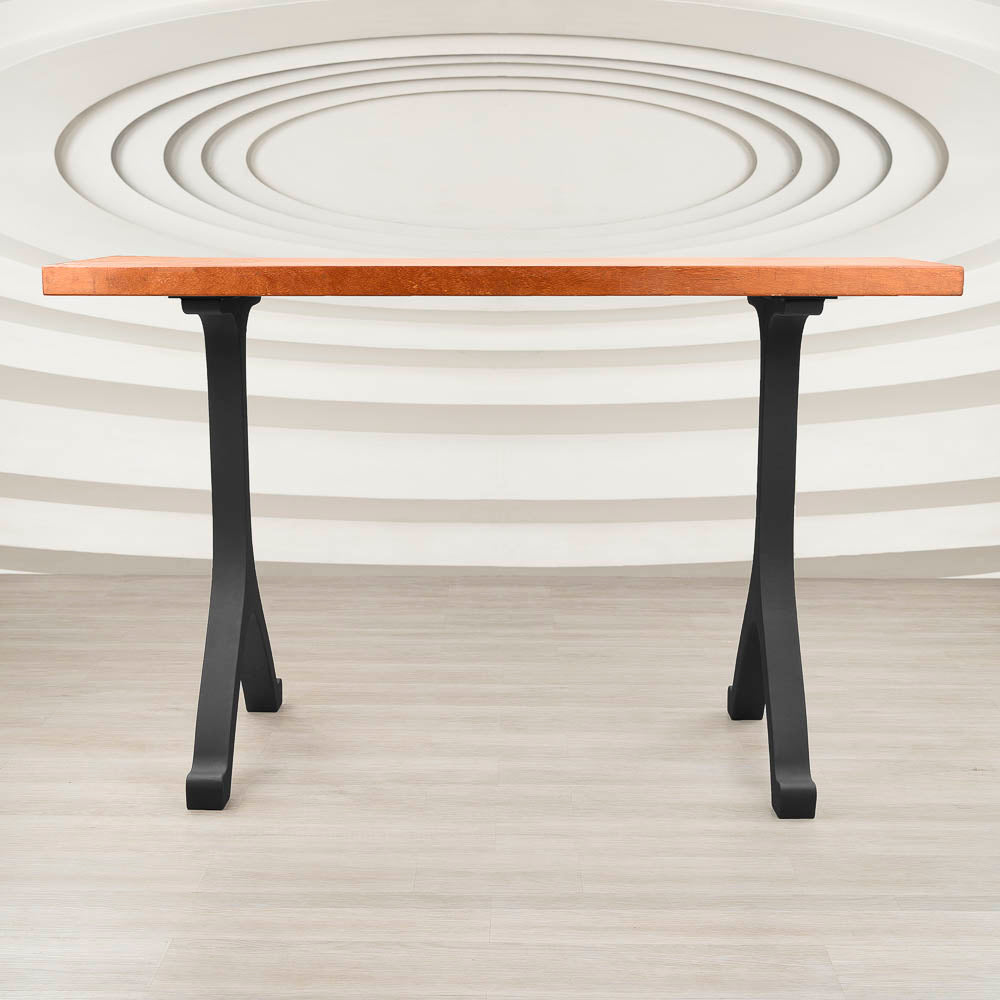 Close-up view of the Y-shaped 612 Wishbone 34" H metal counter table legs showing smooth finish and reinforced construction.