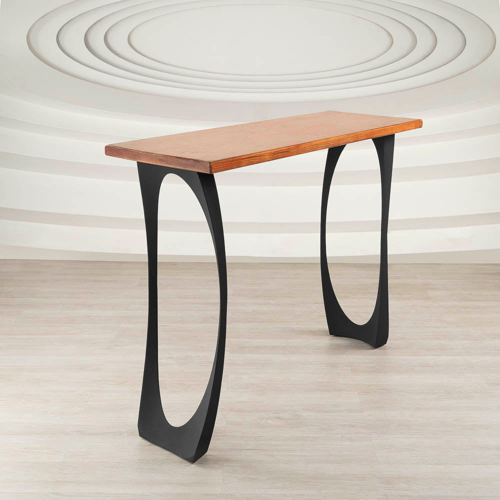 Front view of 603 Cleo 34.3" H counter metal table legs with symmetrical curved form.