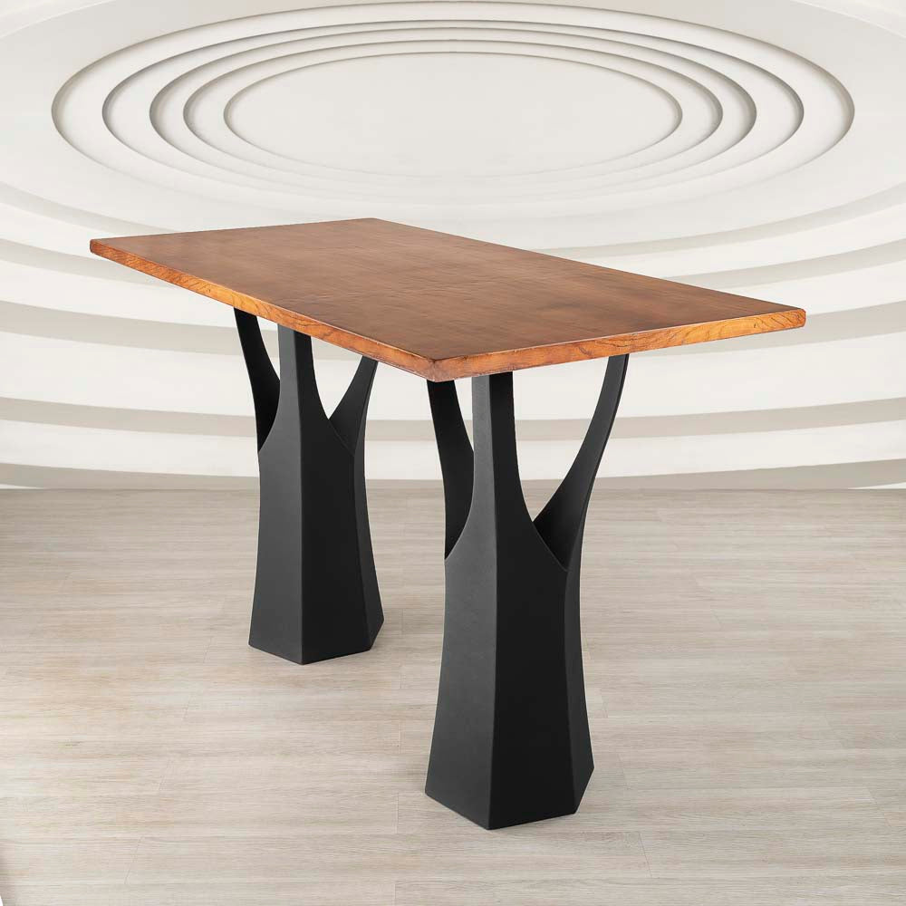 Black powder-coated 36 inch counter table base metal with nature-inspired design holding 1000 lbs