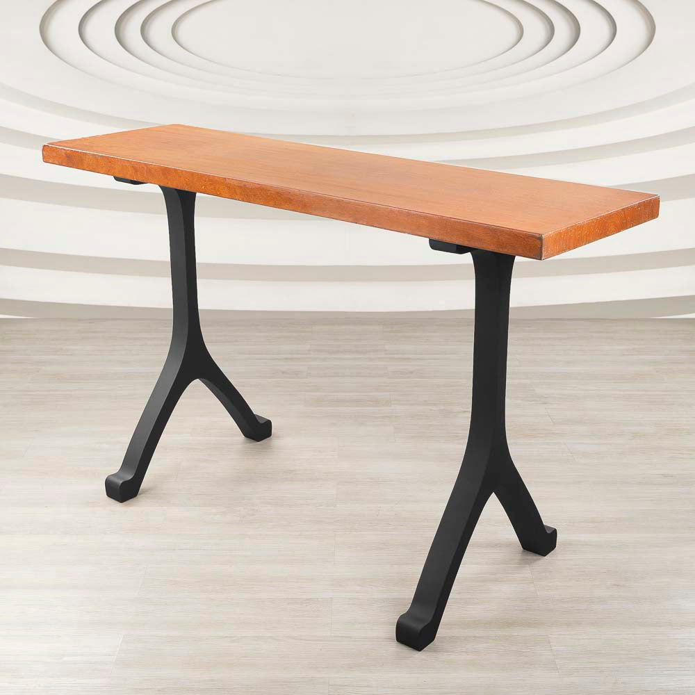 Side view highlighting the modern curvature and strength of the counter table legs metal frame.
