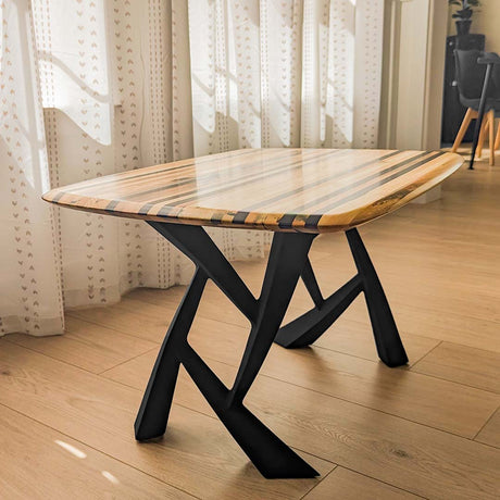 bench with X frame metal legs in living room – rustic wood and heavy duty steel base