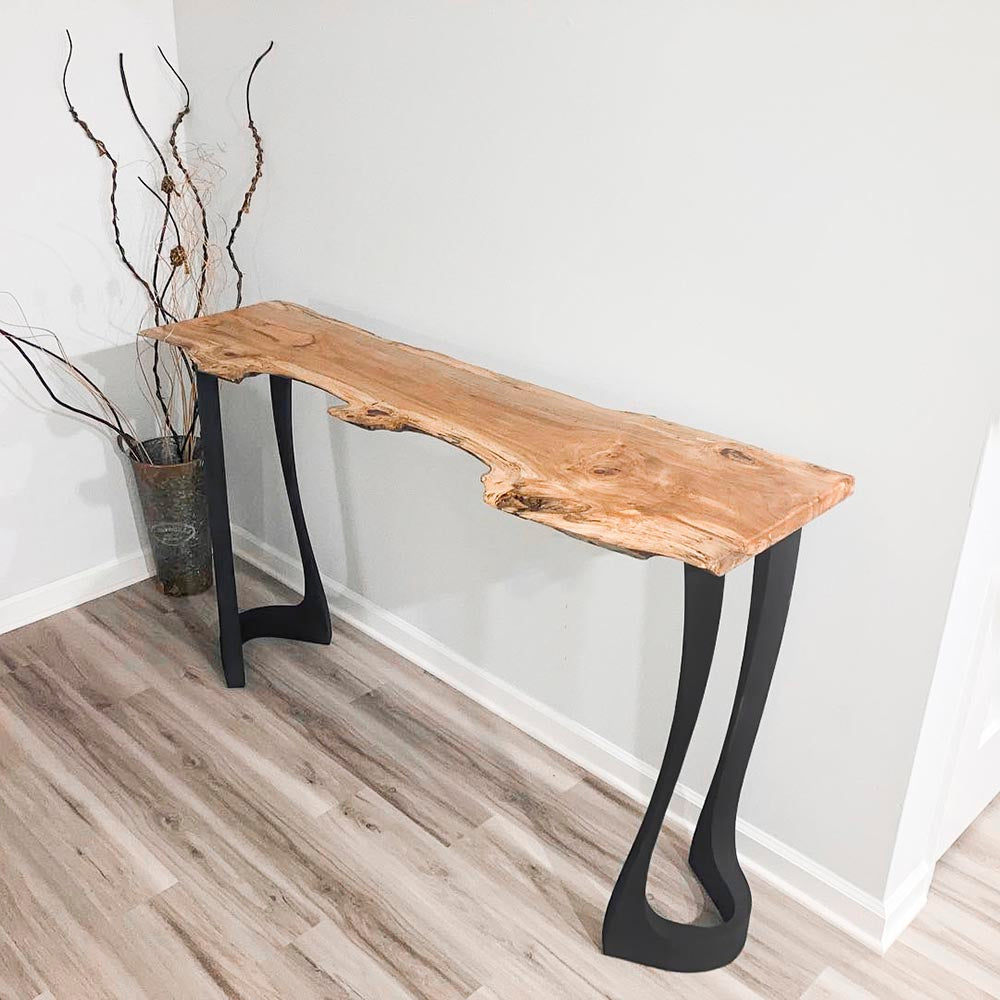 Counter table legs metal 605 Uzar 34 inch height paired with reclaimed wood top in rustic dining area