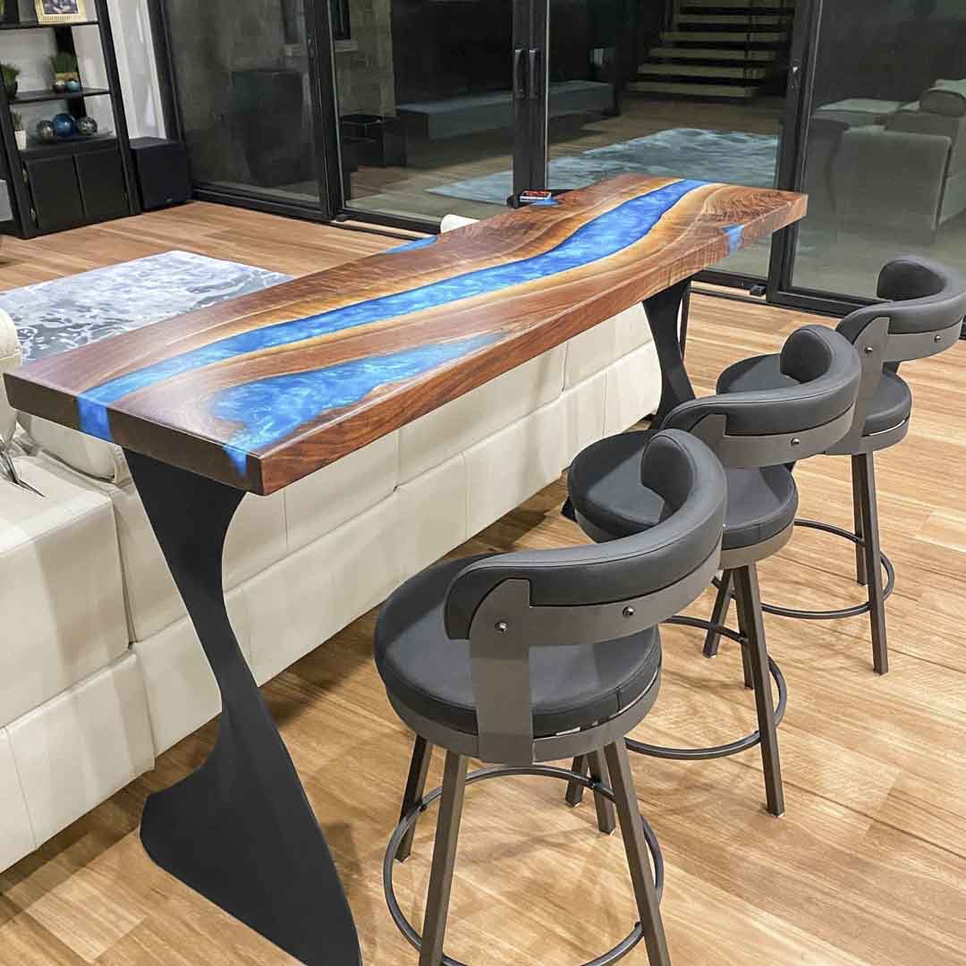 Pair of counter table legs metal 37.3 inch height supporting wooden countertop in modern kitchen