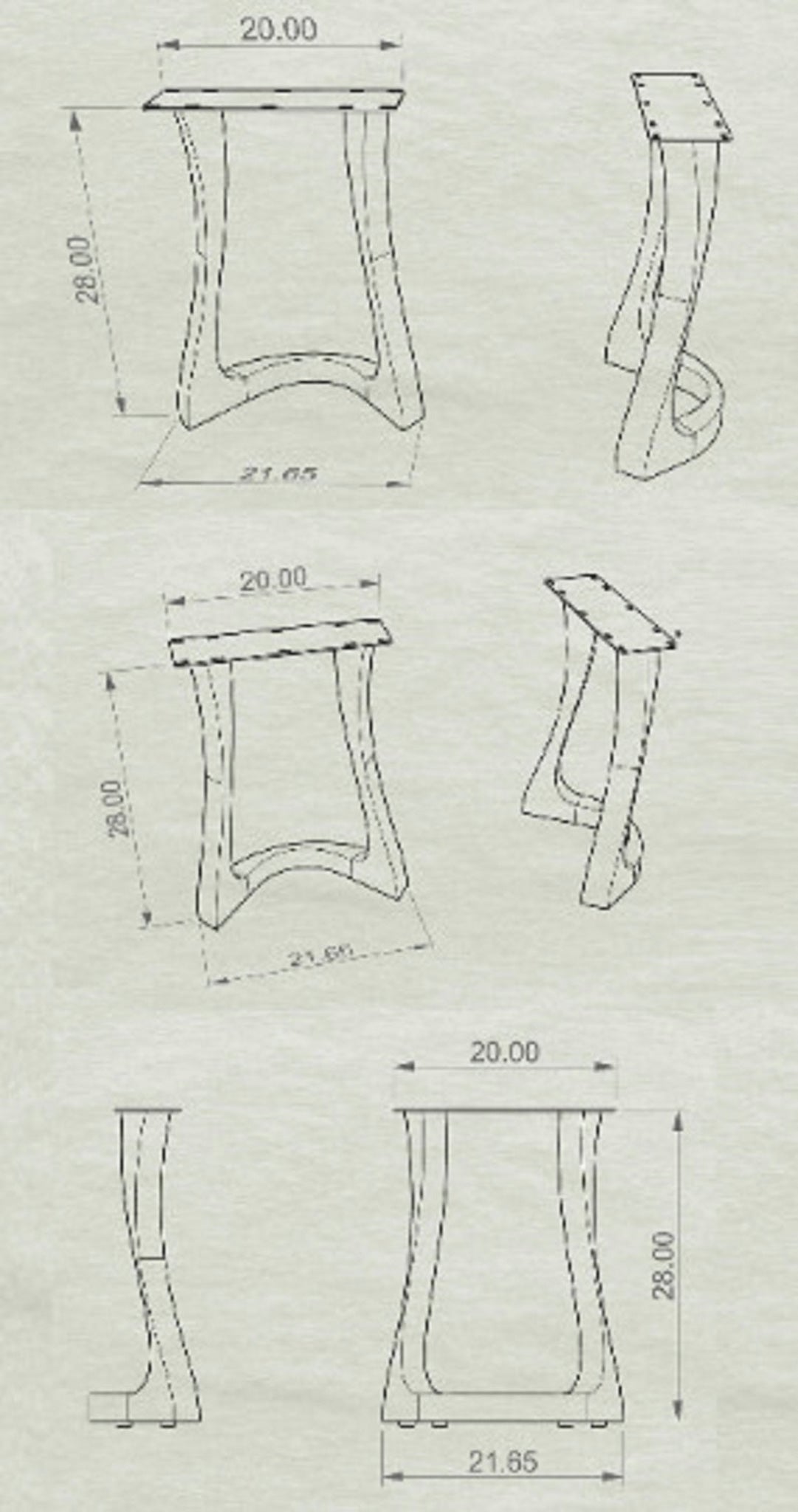 Metal Table Legs - 436 Uzar - 21W, 28H inch - Set of 2 pcs metal table legs round dining table kitchen handmade furniture home and living desk legs modern desk steel iron table legs flowyline design