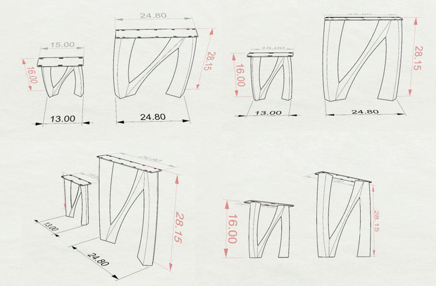 Metal Table Legs - 407 Norah - 24W, 28H inch - Set of 2 pcs metal table legs steel table legs modern coffee table kitchen and dining flowyline design outdoor furniture woodwork dining table handmade furniture rustic dining table reclaimed table industrial & rustic style heavy duty