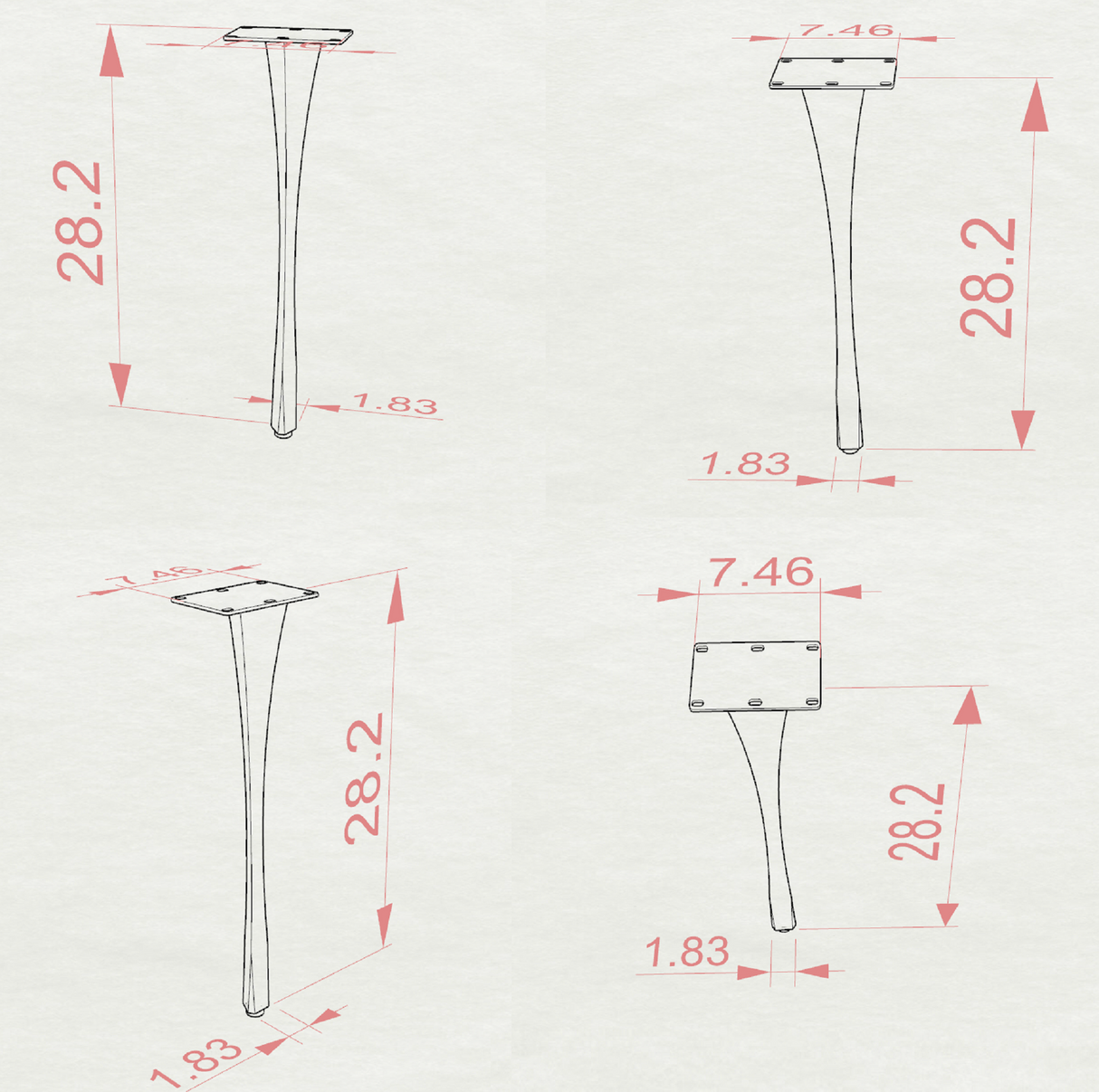 Metal Table Legs - 501 Snello - 2, 2, 28H inch - Set of 4 pcs metal table legs furniture kitchen and dining dining table mid century modern handmade furniture office desk industrial & rustic style heavy duty flowyline design