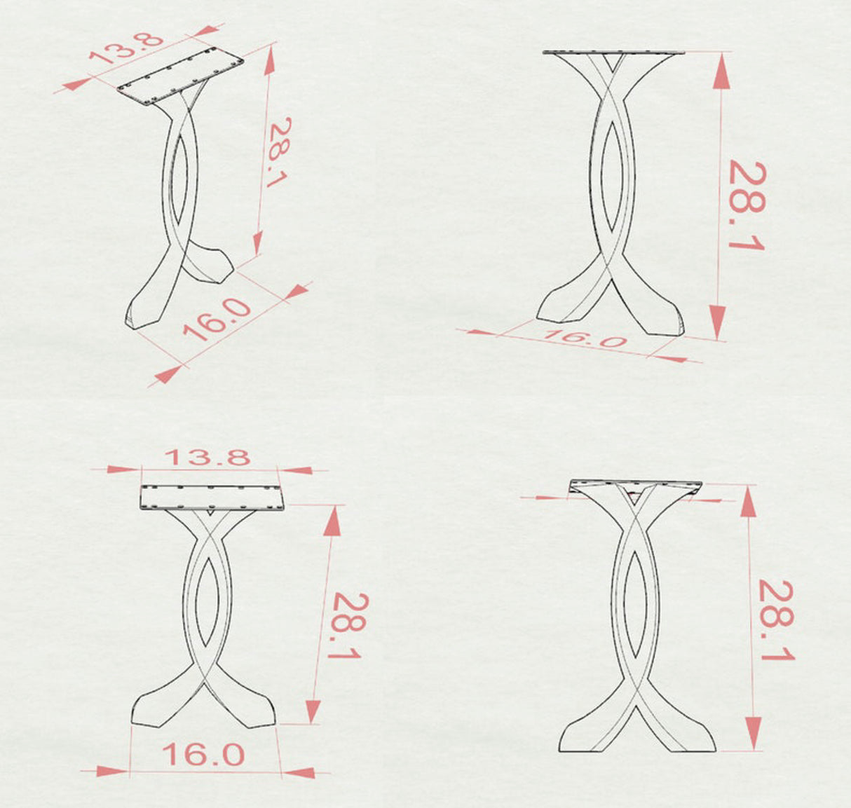 Metal Console Table Legs - 207 Curva - 16W, 28H inch - Set of 2 pcs metal table legs console table legs Furniture Legs counter table side table legs handmade furniture media console Wood entryway table flowyline design round counter height table