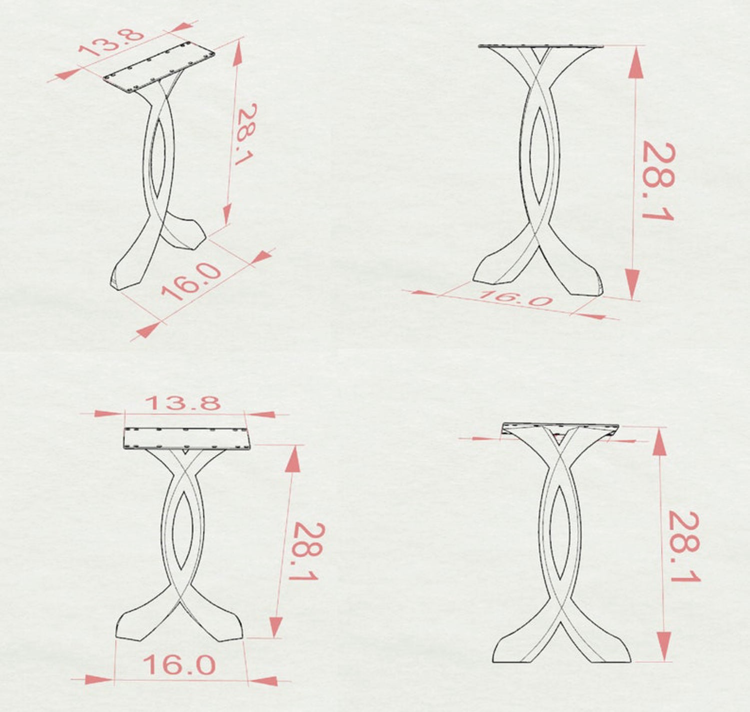 Metal Console Table Legs - 207 Curva - 16W, 28H inch - Set of 2 pcs metal table legs console table legs Furniture Legs counter table side table legs handmade furniture media console Wood entryway table flowyline design round counter height table