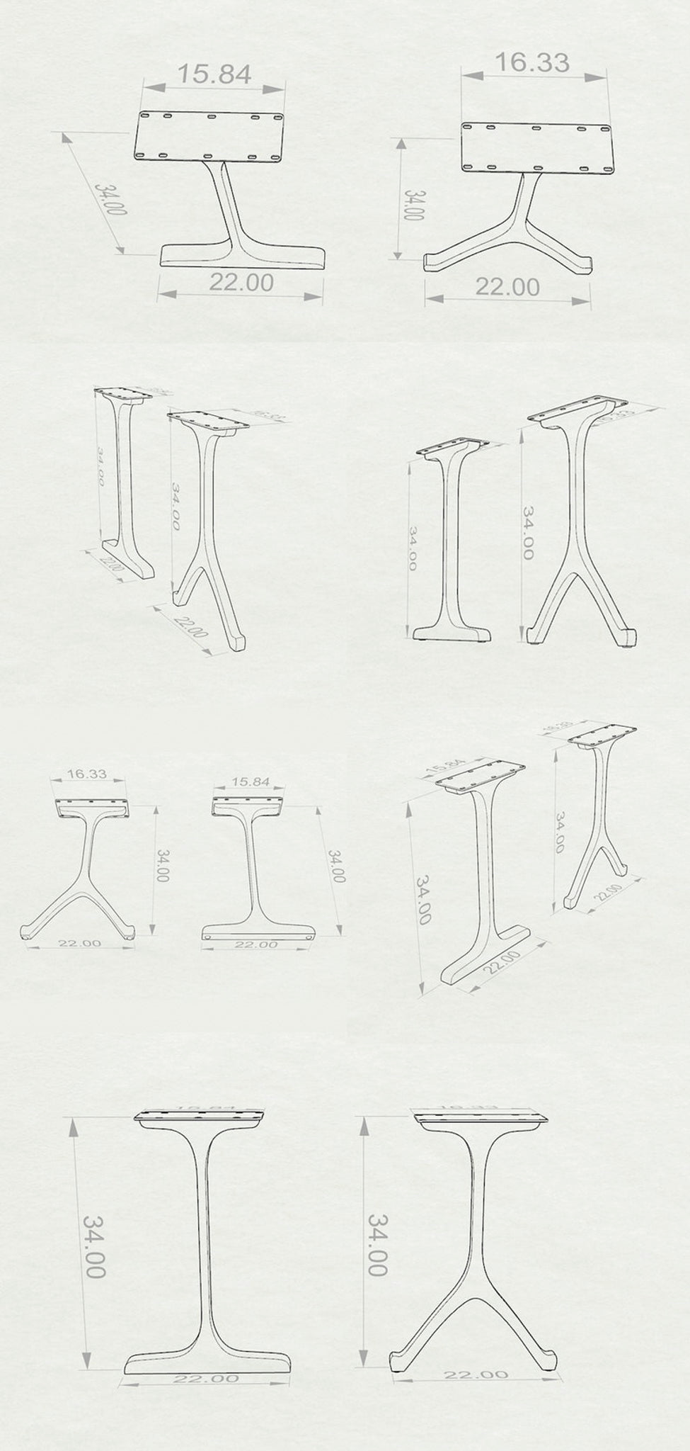 Technical diagrams showing dimensions and installation details for 613 Wineglass 34" H metal legs for counter table.
