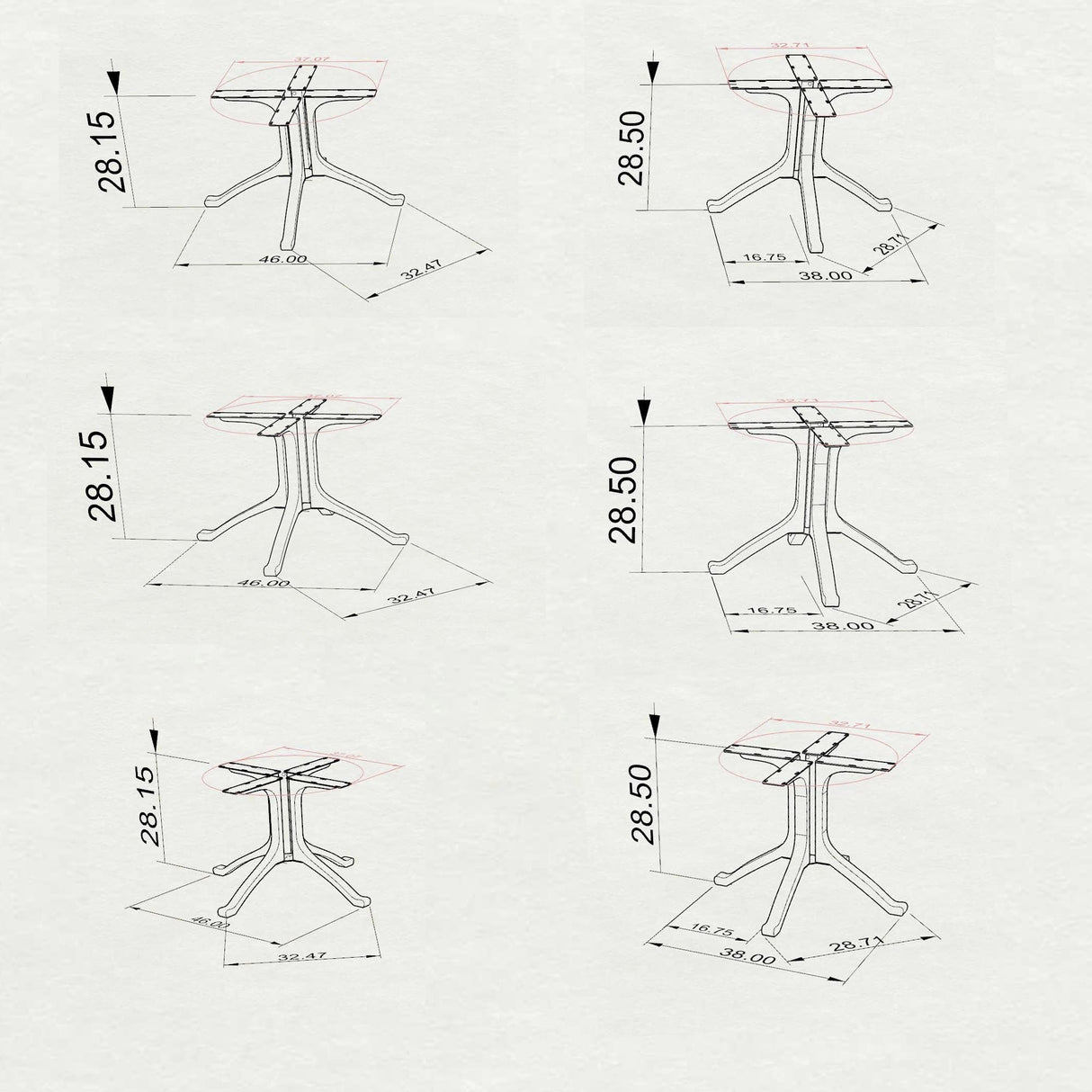 Table Base 213 Wishbone 28H for Round Dining Tabletop