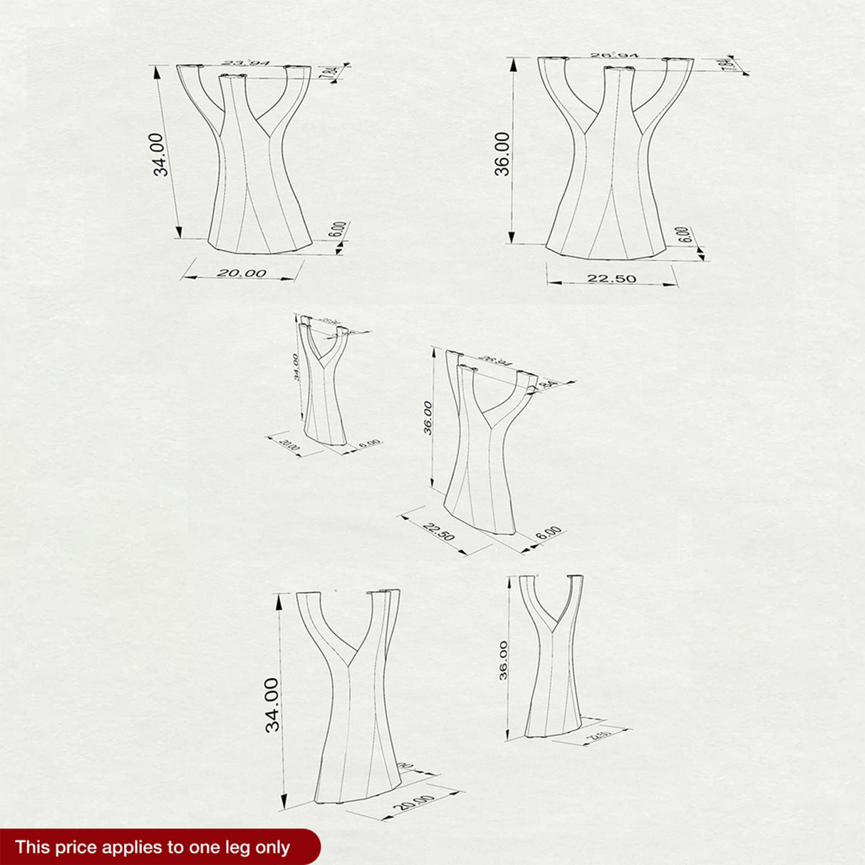 technical drawings of counter table legs