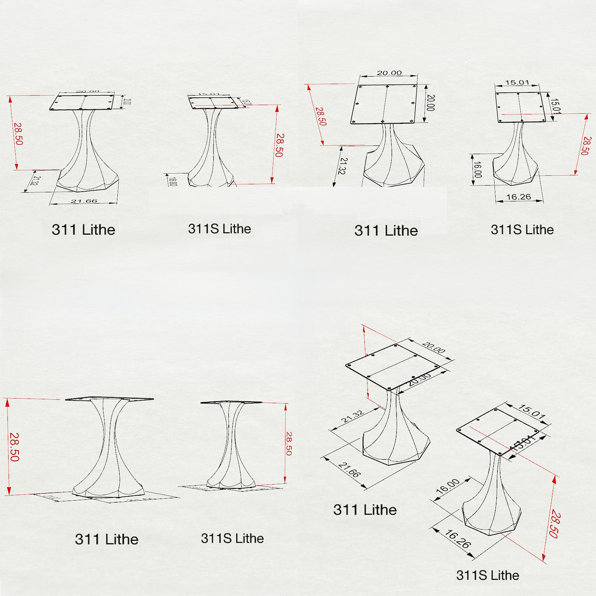 Black Metal Table Base 311S Lithe 28.5" H – Mid-Century modern tulip-inspired pedestal base handcrafted from heavy-duty steel in matte black. This minimalist metal dining base features a compact square silhouette and a unique hollow design for gravel-filling to maximize stability and a sturdy foundation (1,000 lbs capacity; 16.3"L x 16"W). A premium DIY steel table base and modern furniture foundation engineered with a 15" x 15" pre-drilled mounting plate to support a heavy live-edge tabletop, marble slab, 