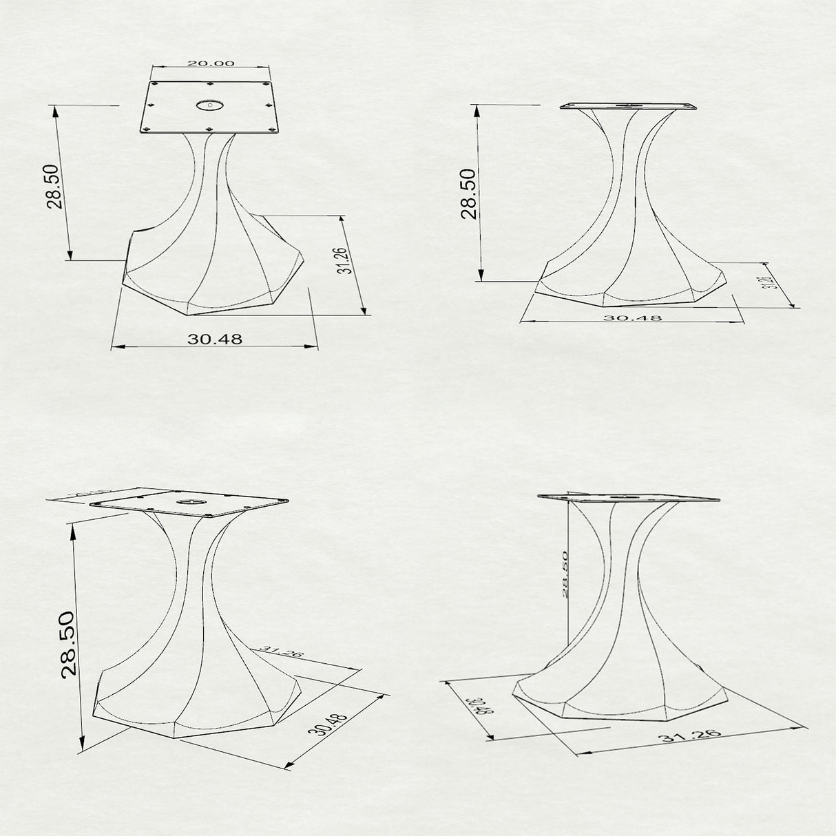 Black Metal Table Base 321/337 Lithe 28" H – Mid-Century modern minimalist pedestal base handcrafted from heavy-duty powder-coated steel in matte black. These sculptural metal dining bases feature a unique hollow design for gravel-filling to maximize stability and a sturdy foundation (1,000 lbs capacity) available in 25" x 24.6" (Lithe 321) or 30.5" x 30" (Lithe 337) configurations. A premium DIY steel table base engineered with expansive pre-drilled mounting plates to securely support a heavy live-edge tab