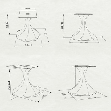 Black Metal Table Base 321/337 Lithe 28" H – Mid-Century modern minimalist pedestal base handcrafted from heavy-duty powder-coated steel in matte black. These sculptural metal dining bases feature a unique hollow design for gravel-filling to maximize stability and a sturdy foundation (1,000 lbs capacity) available in 25" x 24.6" (Lithe 321) or 30.5" x 30" (Lithe 337) configurations. A premium DIY steel table base engineered with expansive pre-drilled mounting plates to securely support a heavy live-edge tab