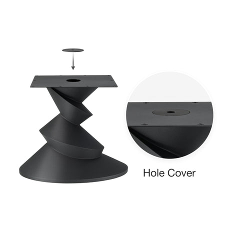 Metal Table Base 340 | 340S Horix 28.5" H – dynamic forward-leaning pedestal base in matte black powder-coated steel. This heavy-duty sculptural metal base provides an oval sturdy foundation (1,000 lbs capacity) in two sizes: Model 340 (16"x16") and Model 340S (34"x18"). A premium DIY steel table base engineered for a heavy live-edge tabletop, marble slab, or wood top.