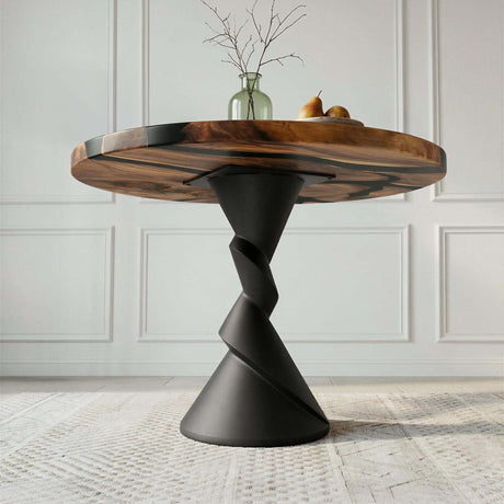 Metal Table Base 340 | 340S Horix 28.5" H – dynamic forward-leaning pedestal base in matte black powder-coated steel. This heavy-duty sculptural metal base provides an oval sturdy foundation (1,000 lbs capacity) in two sizes: Model 340 (16"x16") and Model 340S (34"x18"). A premium DIY steel table base engineered for a heavy live-edge tabletop, marble slab, or wood top.