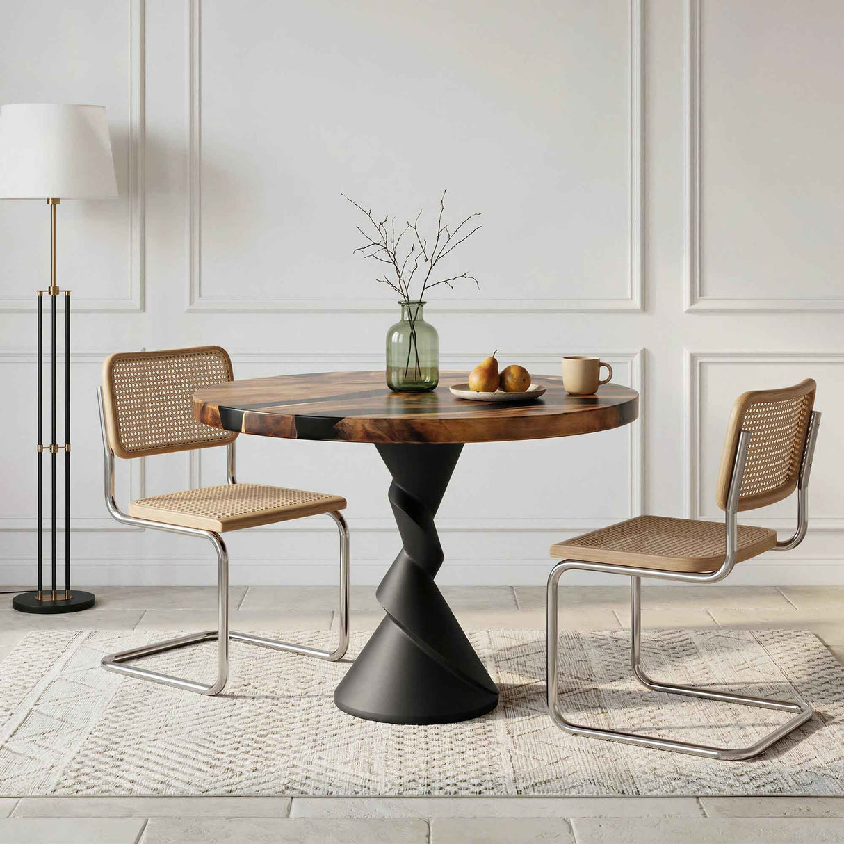 Metal Table Base 340 | 340S Horix 28.5" H – dynamic forward-leaning pedestal base in matte black powder-coated steel. This heavy-duty sculptural metal base provides an oval sturdy foundation (1,000 lbs capacity) in two sizes: Model 340 (16"x16") and Model 340S (34"x18"). A premium DIY steel table base engineered for a heavy live-edge tabletop, marble slab, or wood top.