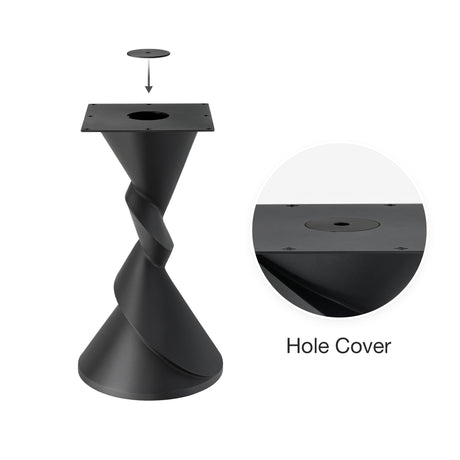 Metal Table Base 340 | 340S Horix 28.5" H – dynamic forward-leaning pedestal base in matte black powder-coated steel. This heavy-duty sculptural metal base provides an oval sturdy foundation (1,000 lbs capacity) in two sizes: Model 340 (16"x16") and Model 340S (34"x18"). A premium DIY steel table base engineered for a heavy live-edge tabletop, marble slab, or wood top.
