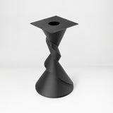 Metal Table Base 340 | 340S Horix 28.5" H – dynamic forward-leaning pedestal base in matte black powder-coated steel. This heavy-duty sculptural metal base provides an oval sturdy foundation (1,000 lbs capacity) in two sizes: Model 340 (16"x16") and Model 340S (34"x18"). A premium DIY steel table base engineered for a heavy live-edge tabletop, marble slab, or wood top.