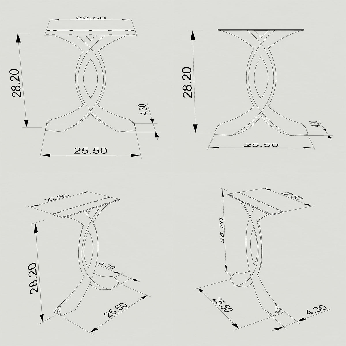 Metal table legs with pre-drilled mounting plate for easy DIY installation on wood, glass, or stone tabletops