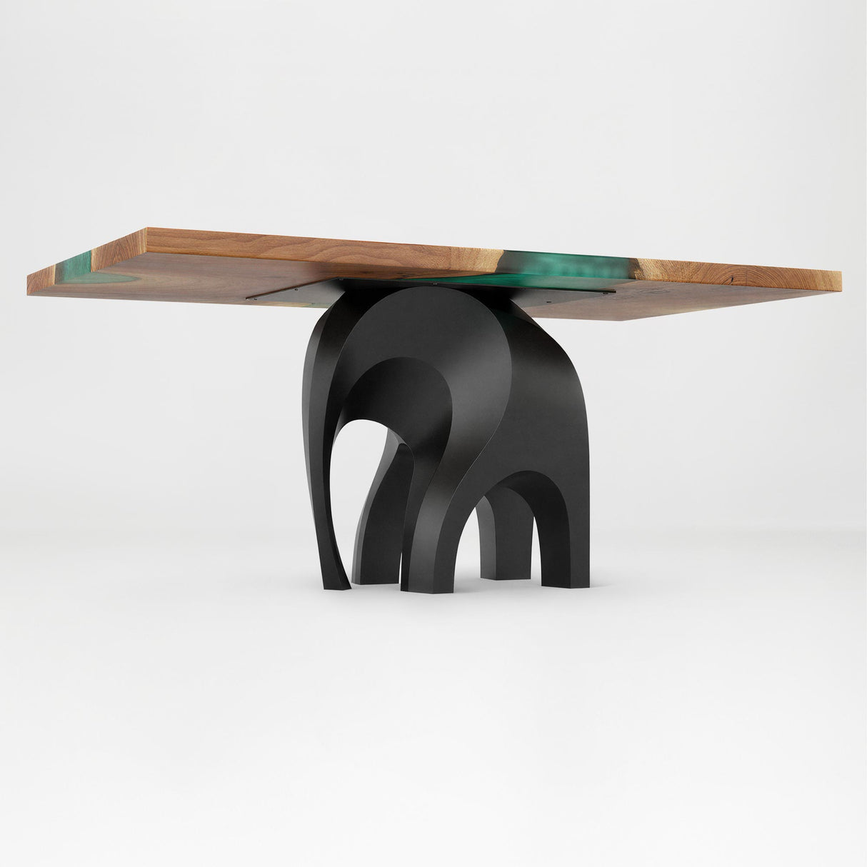 Metal Table Base 802 Elephas 28.5" H – powder-coated steel base with wood table top on a clean white background, ideal for custom dining tables and modern interiors.