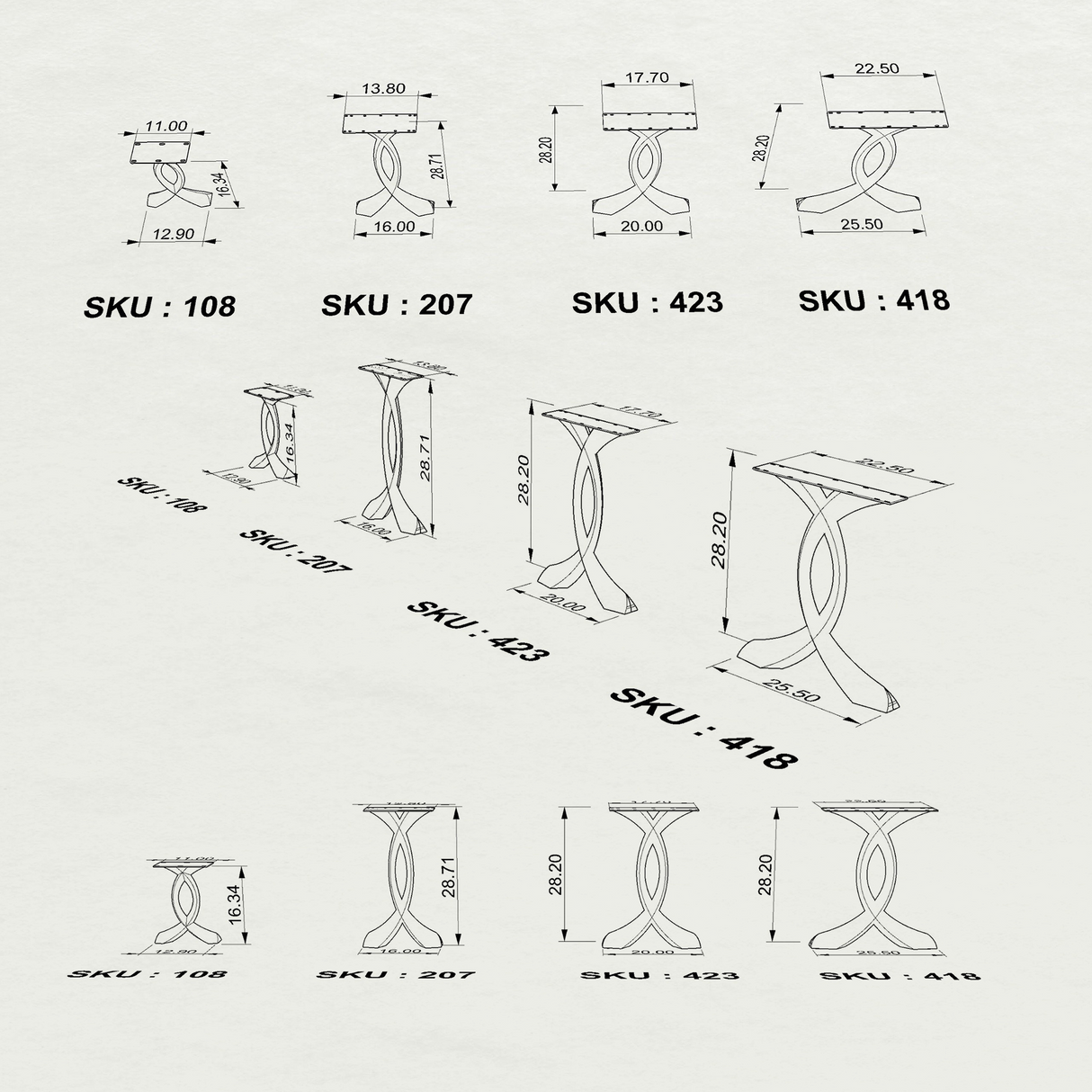 End Table Legs 219 Curva 20H Mid-Century Modern Style for Woodworking