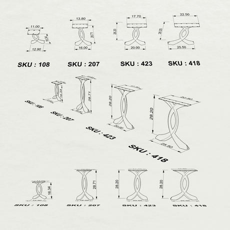 End Table Legs 219 Curva 20H Mid-Century Modern Style for Woodworking