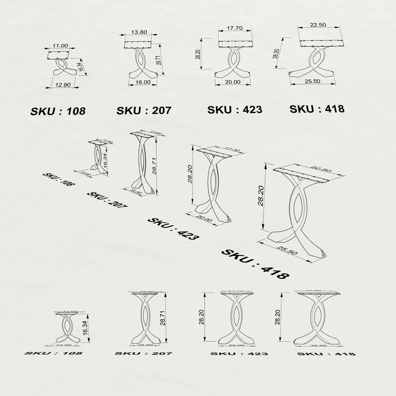 End Table Legs 219 Curva 20H Mid-Century Modern Style