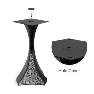 Black Metal Bar Table Base 626 & 627 Lithe 40" H – Scandinavian minimalist pedestal bar base featuring an iconic, sculptural hourglass silhouette handcrafted from heavy-duty powder-coated steel in matte black. These architectural bar-height table bases provide an ultra-sturdy foundation (1,000 lbs capacity) available in 16.3"L (Model 626) or 21.7"L (Model 627) footprints. A premium DIY steel bar base engineered with a precision-drilled mounting plate to securely support a heavy live-edge tabletop, marble sl