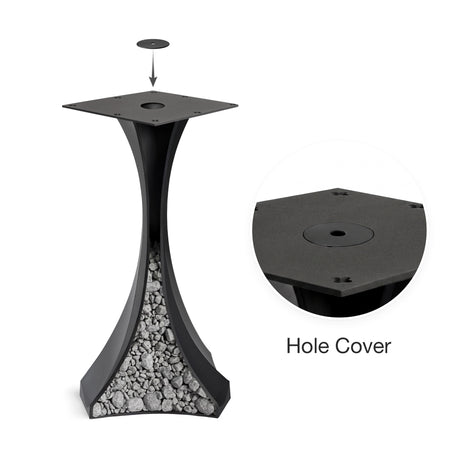 Black Metal Bar Table Base 626 & 627 Lithe 40" H – Scandinavian minimalist pedestal bar base featuring an iconic, sculptural hourglass silhouette handcrafted from heavy-duty powder-coated steel in matte black. These architectural bar-height table bases provide an ultra-sturdy foundation (1,000 lbs capacity) available in 16.3"L (Model 626) or 21.7"L (Model 627) footprints. A premium DIY steel bar base engineered with a precision-drilled mounting plate to securely support a heavy live-edge tabletop, marble sl