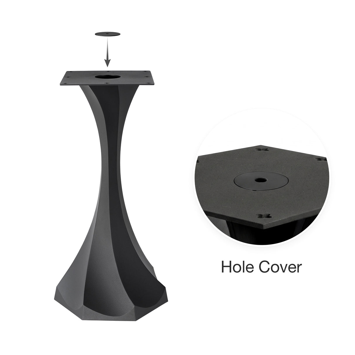 Black Metal Bar Table Base 626 & 627 Lithe 40" H – Scandinavian minimalist pedestal bar base featuring an iconic, sculptural hourglass silhouette handcrafted from heavy-duty powder-coated steel in matte black. These architectural bar-height table bases provide an ultra-sturdy foundation (1,000 lbs capacity) available in 16.3"L (Model 626) or 21.7"L (Model 627) footprints. A premium DIY steel bar base engineered with a precision-drilled mounting plate to securely support a heavy live-edge tabletop, marble sl